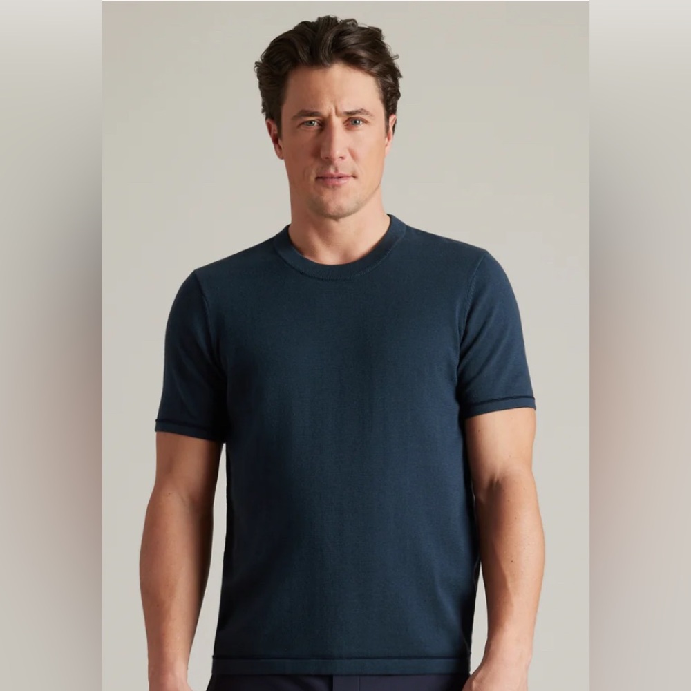 NWT RHONE Blue Compass Knit Tee Performance Apparel Size XXL Deep Sea Blue/ Navy
